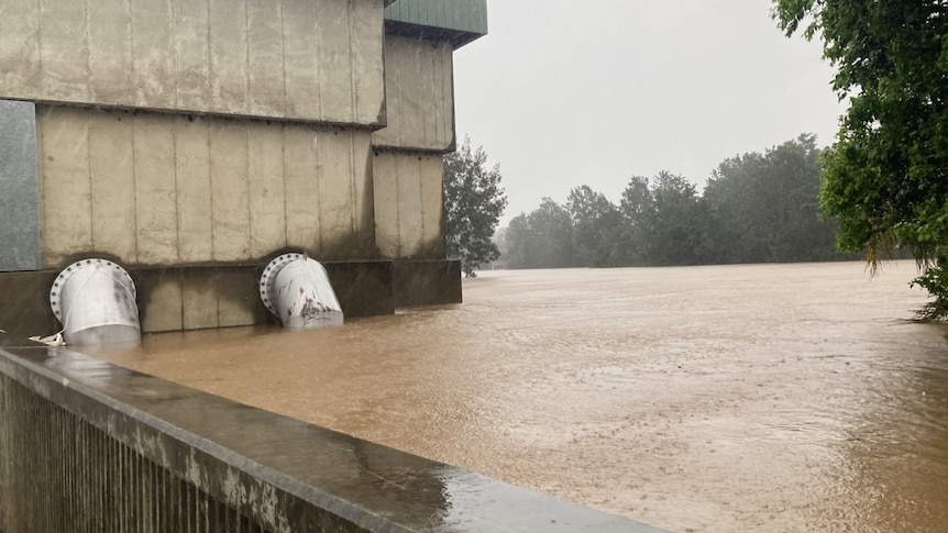 A river at height with a levee