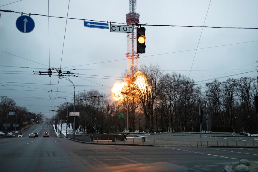 Another angle of Kyiv TV tower destroyed