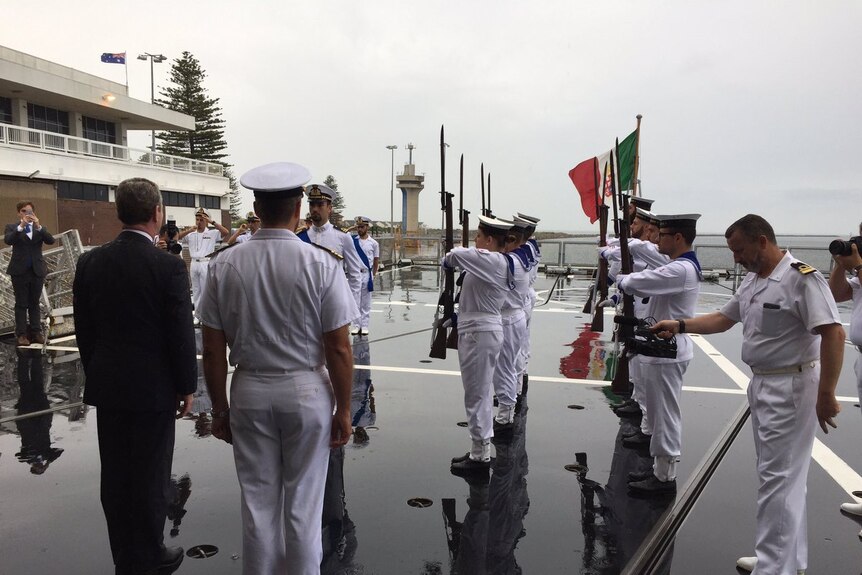 Italian sailors aboard naval frigate