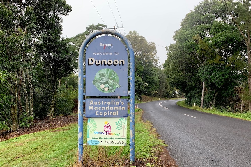 A roadside sign proclaims Dunoon as the macadamia capital of Australia