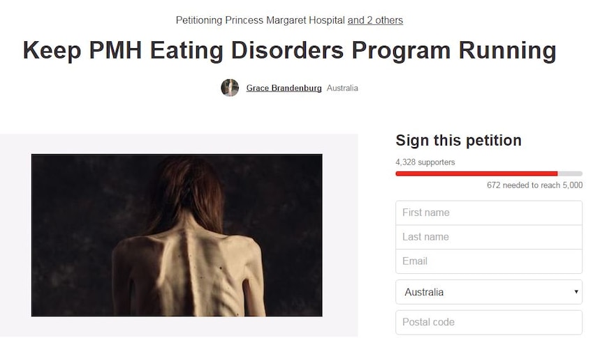 A screen grab of an online petition with the headline 'Keep PMH Eating Disorders Program Running'.