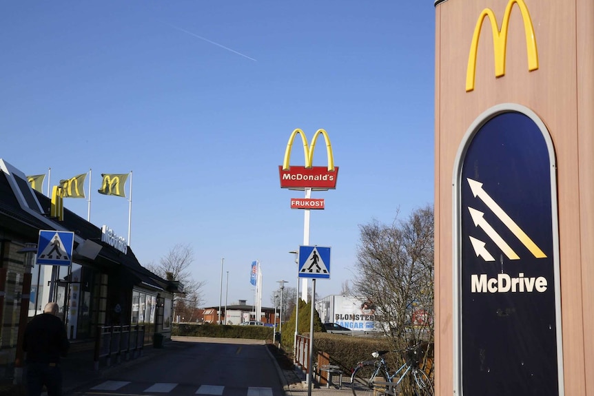 A driveway next to a McDonald's restaurant in Sweden.