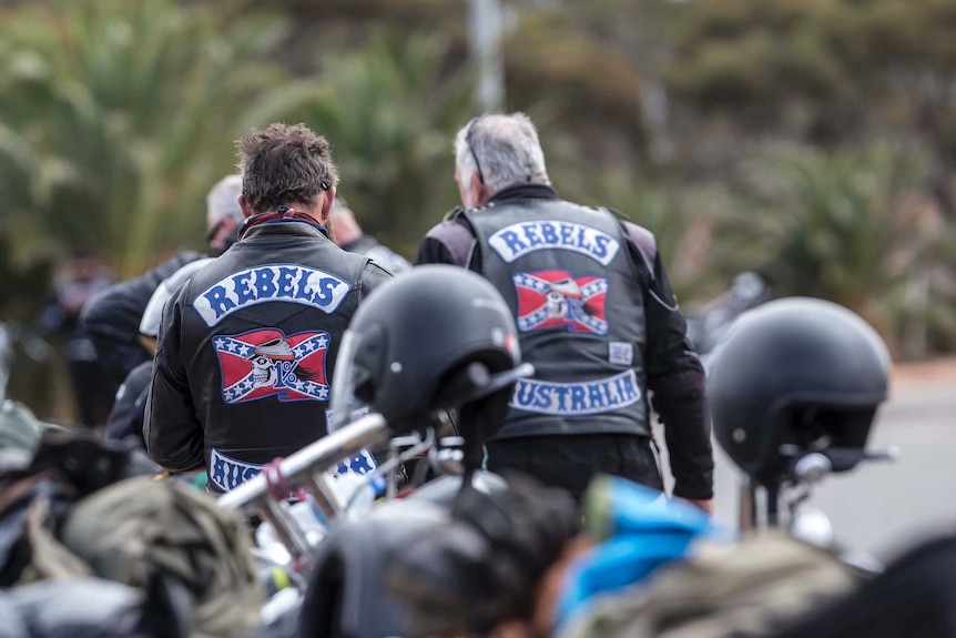 Members of the Rebels motorcycle gang in Kalgoorlie, east of Perth.
