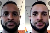 A user's before and after image on FaceApp showing his dark skin lightened.