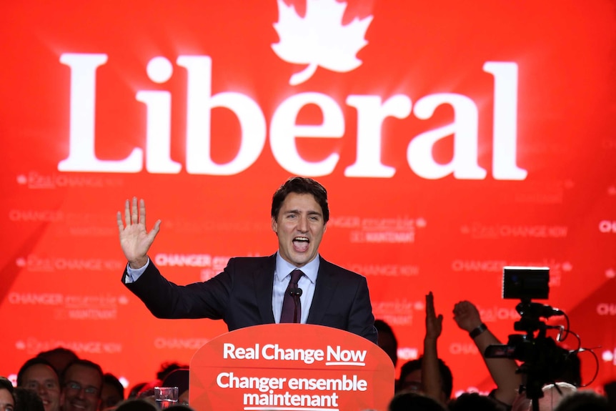 Liberal Party leader Justin Trudeau gives his victory speech after Canada's federal election