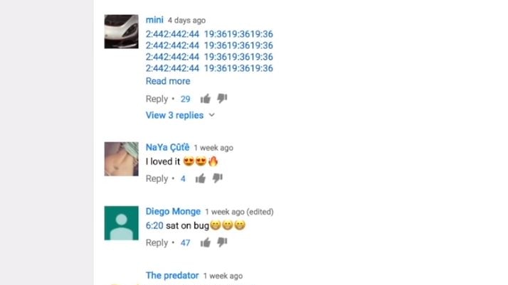A number of disturbing comments and clickable timestamps left on YouTube videos of children.