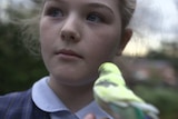 Molly Lucas holding her pet bird