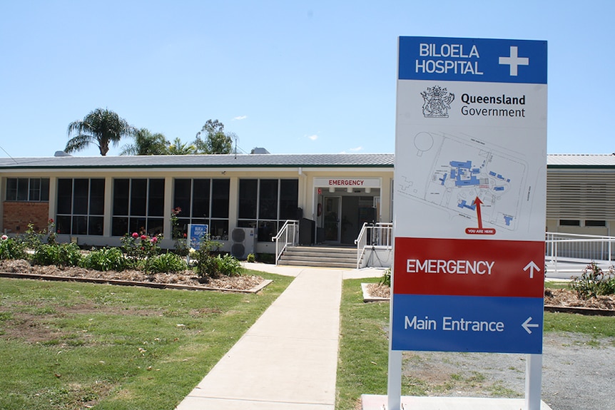 A single-story building with a Biloela Hospital sign out the front.