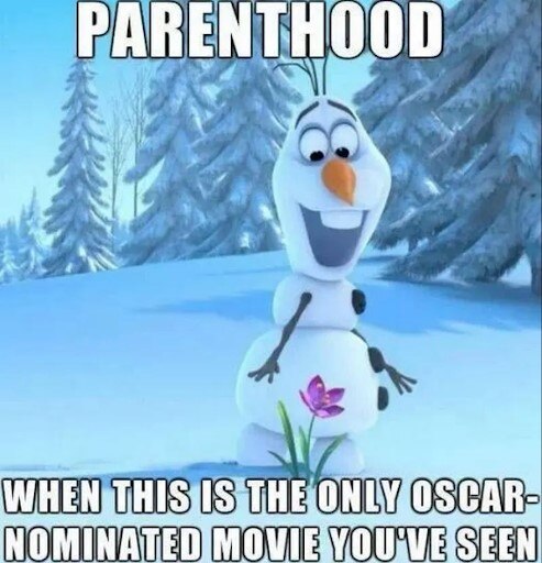 Meme of Olaf from Frozen looking at a purple flower.