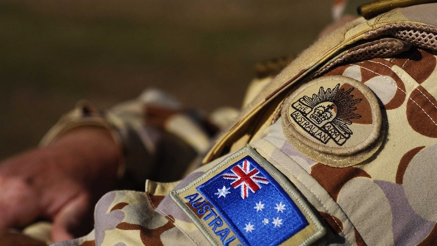 The Australian army insignia on a soldier's sleeve