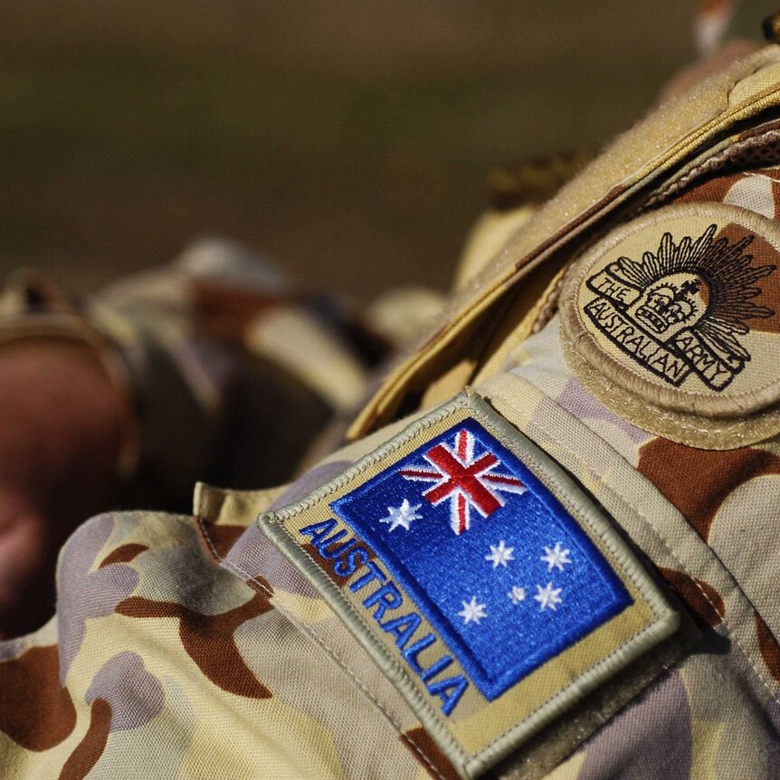 The Australian army insignia on a soldier's sleeve
