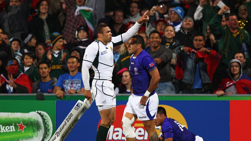Try time ... Bryan Habana celebrates his five-pointer (Ryan Pierse: Getty Images)