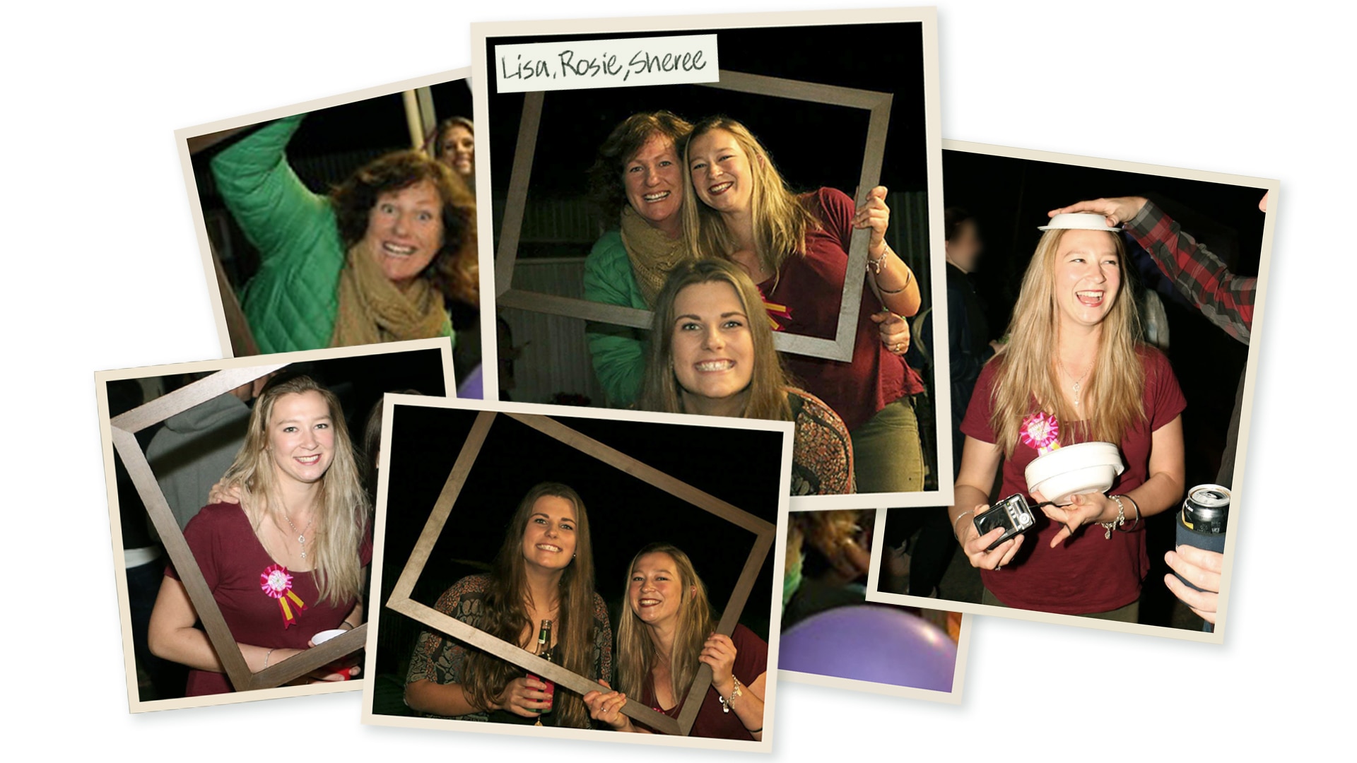 Sheree, Lisa and Rosie pose for photos in frames.