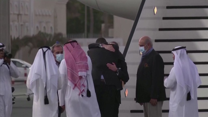 Moment Iran returns American detainees to US officials in Doha