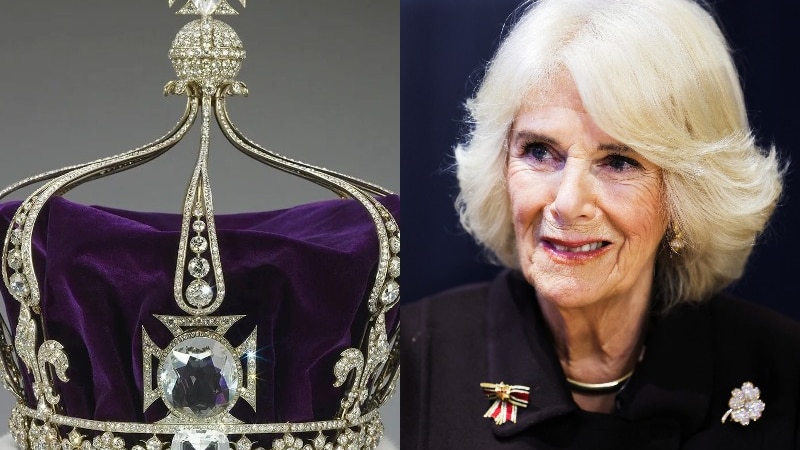 A composite of Queen Mary's crown and Queen Consort Camila.