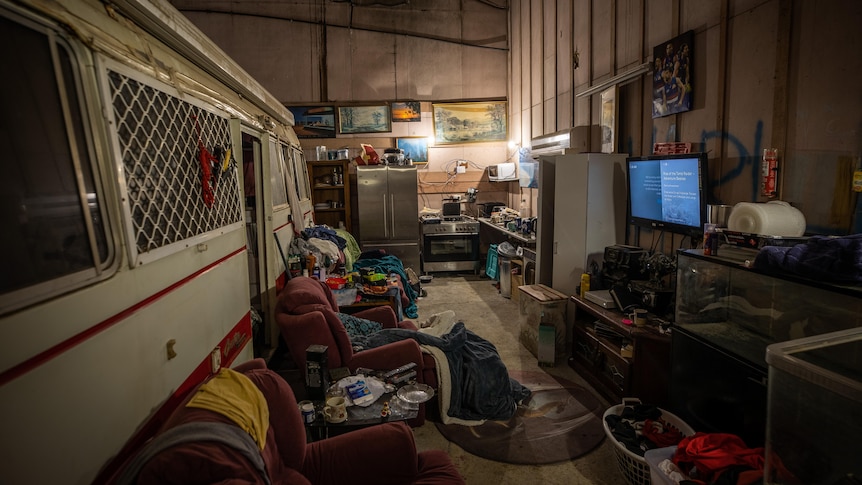 Accommodation inside a shed.