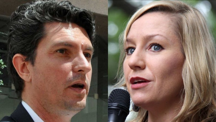 A composite of Larissa waters and scott ludlam at political rallies