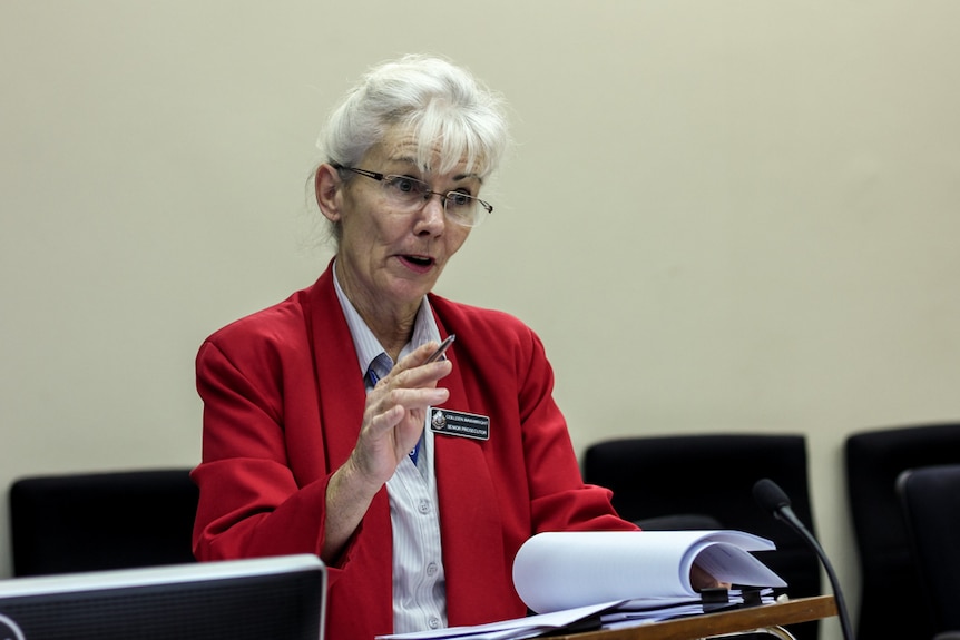 Colleen Wainwright speaks in court.