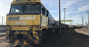 A freight train waiting to leave Melbourne