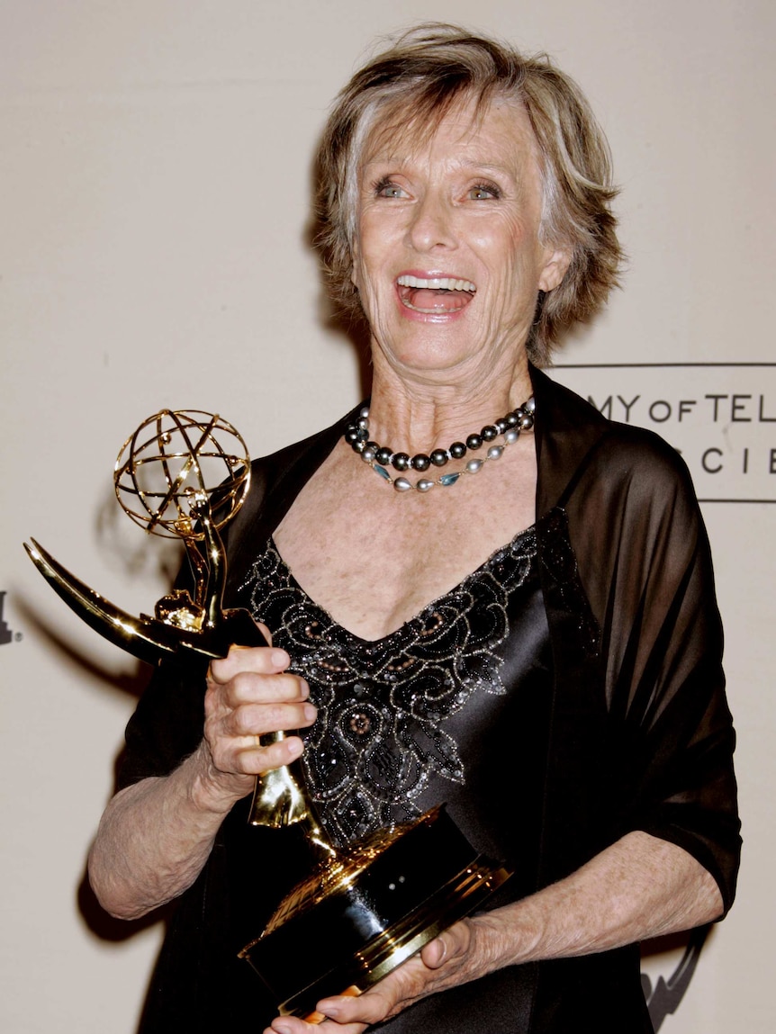 Actress Cloris Leachman poses with the Emmy award
