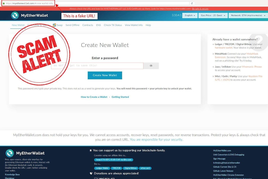 A screenshot of a scam website labelled 'scam alert'.
