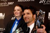 Double act... stars of Romulus, My Father Kodi Smit-McPhee with his award for Young Actor Award and Eric Bana with his Best Actor Award.
