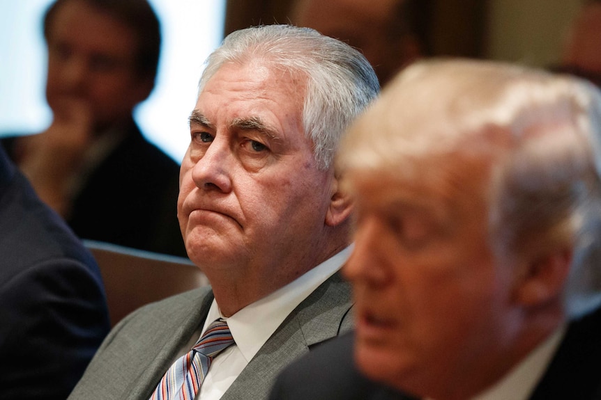 Rex Tillerson listens as President Donald Trump speaks during a cabinet meeting