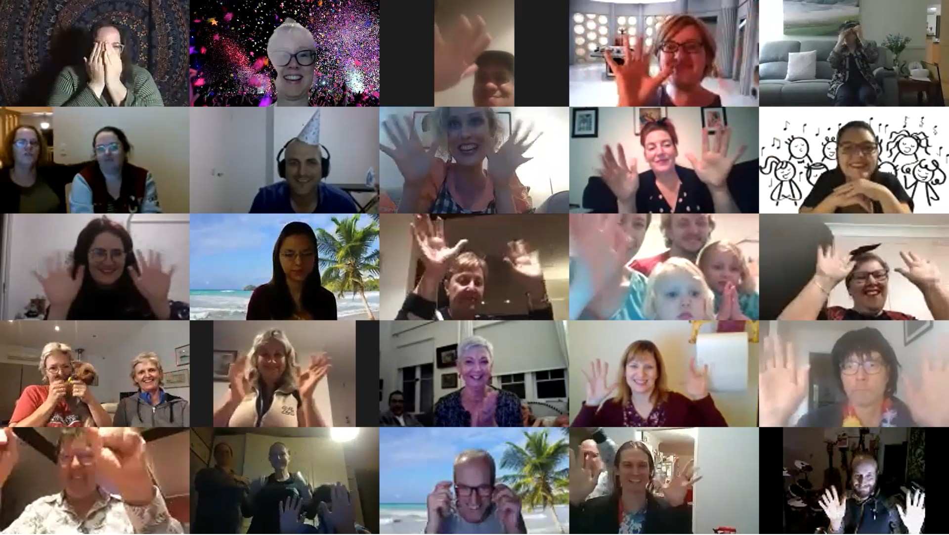 grid of people on computers involved in digital choir