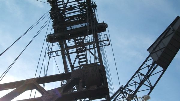 Close up view of a crane on a construction site