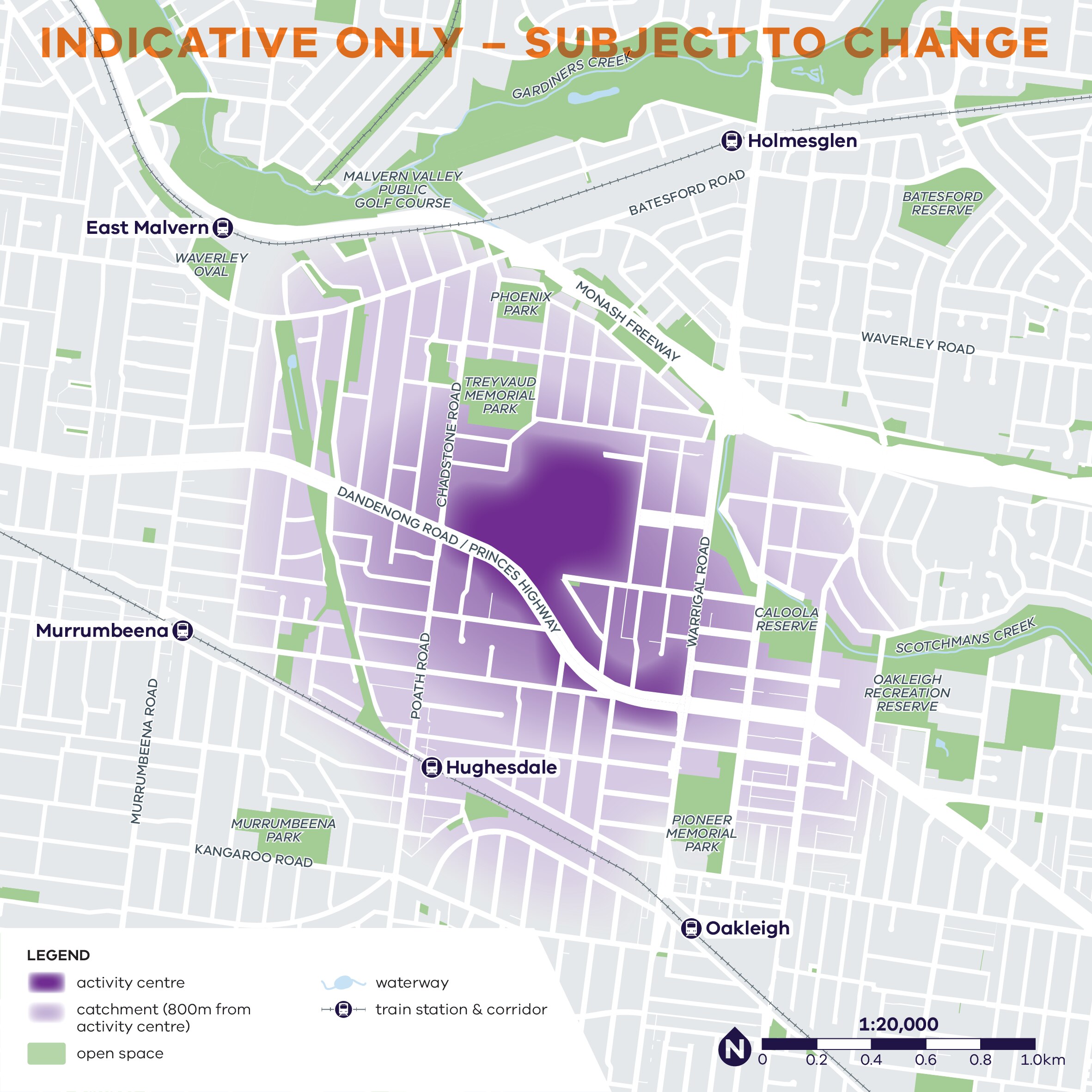 A map showing the main area of Chadstone shaded in.