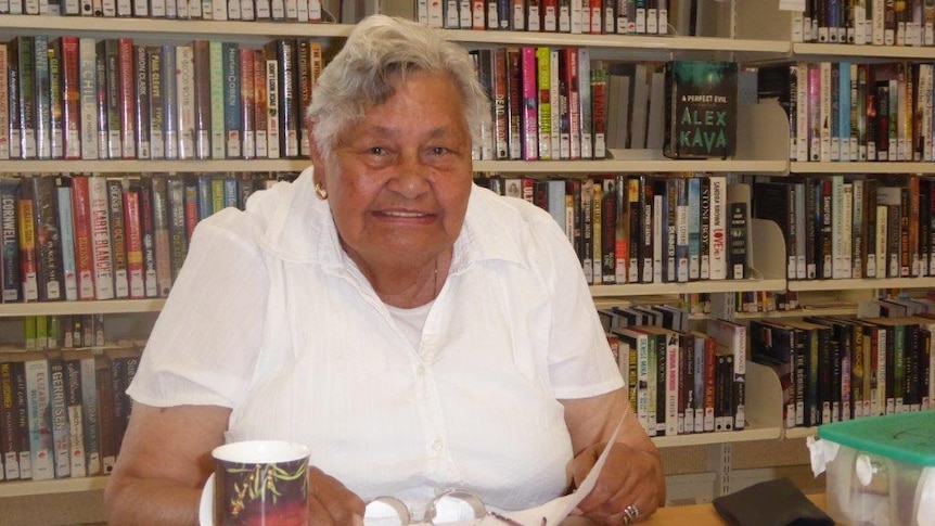 Cunnamulla author Mary Mitchell in the Cunnamulla Library.