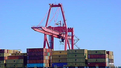 A container ship in Fremantle Port.