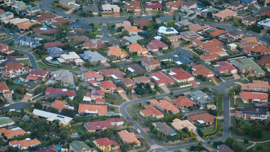 An aerial view of a residential neighbourhood.