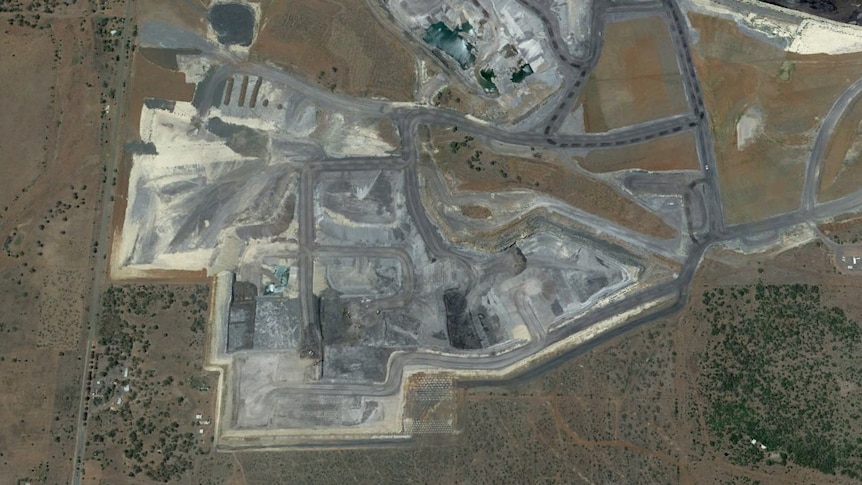 A satellite image of New Aclands West Pit from June 2020.