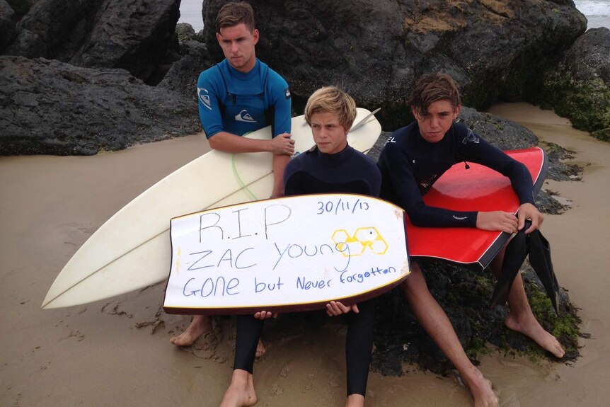 Young surfers pay tribute to shark attack victim Zac Young