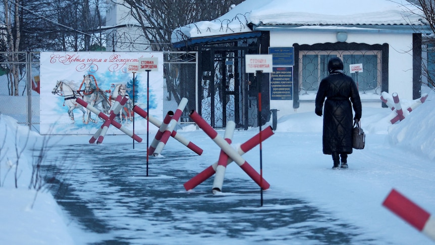 A woman walks into a prison camp in Siberia.