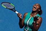 Serena Williams screams with her head turned skyward during a match against Karolina Pliskova at the Australian Open.