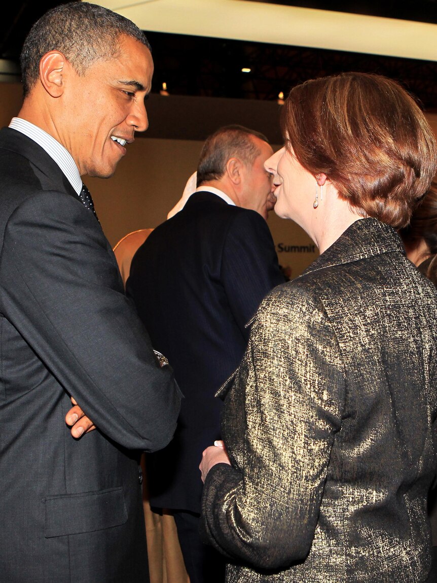 Barack Obama and Julia Gillard at the Nuclear Security Summit in South Korea.