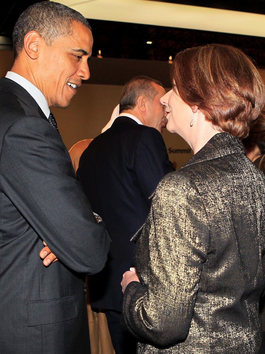 Barack Obama and Julia Gillard at the Nuclear Security Summit in South Korea.