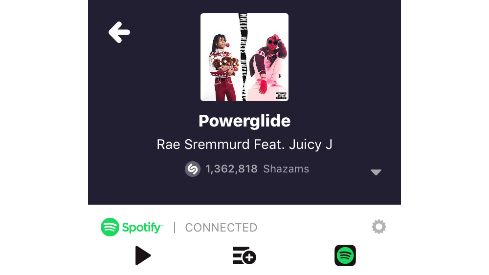 A screencap of Shazam capturing Rae Sremmurd's Powerglide