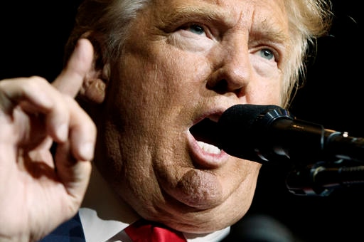 Republican presidential candidate Donald Trump speaks during a campaign rally at the South Florida.