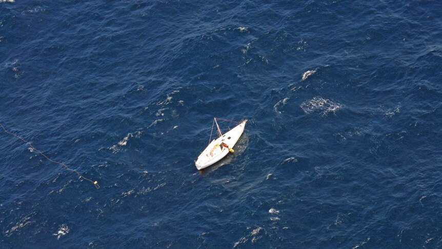 A stricken yacht before its skipper is rescued off Sydney 17th October 2012