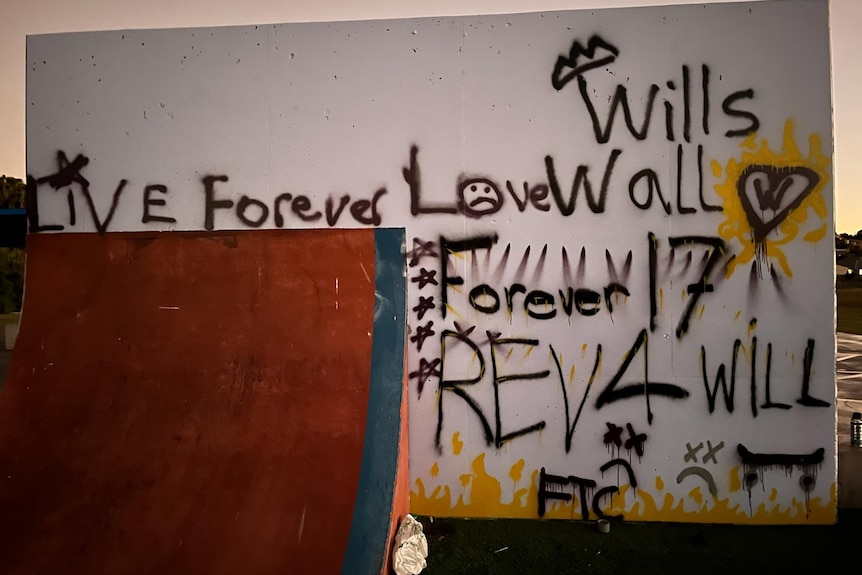 Graffiti covers a well with messages like 'Will's Wall' and 'Live Forever'.