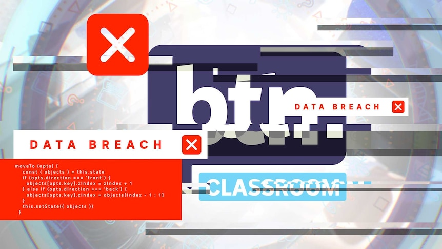 The BTN logo but with stylised representation of security breaches and computer glitches suggesting a hack.