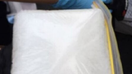 A plastic ziplock bag containing 1.3kg of methamphetamine