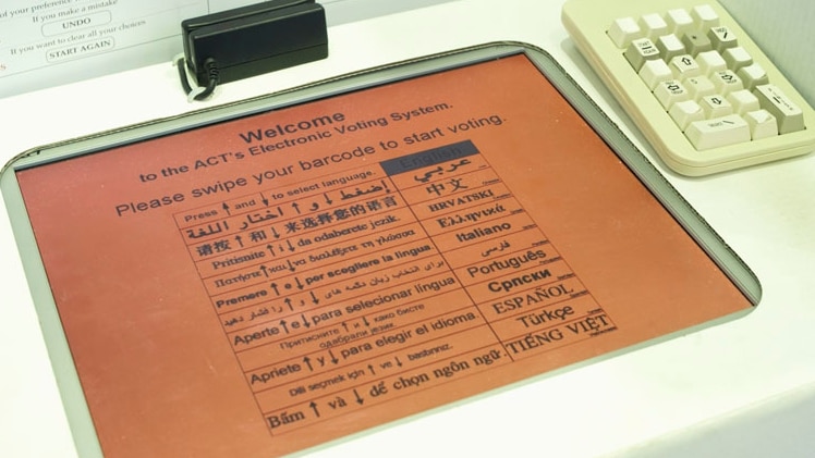 Welcome screen for electronic voting system from 2001 ACT election - good generic electronic voting Canberra