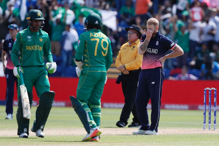 England's Ben Stokes grimaces in Champions Trophy loss to Pakistan