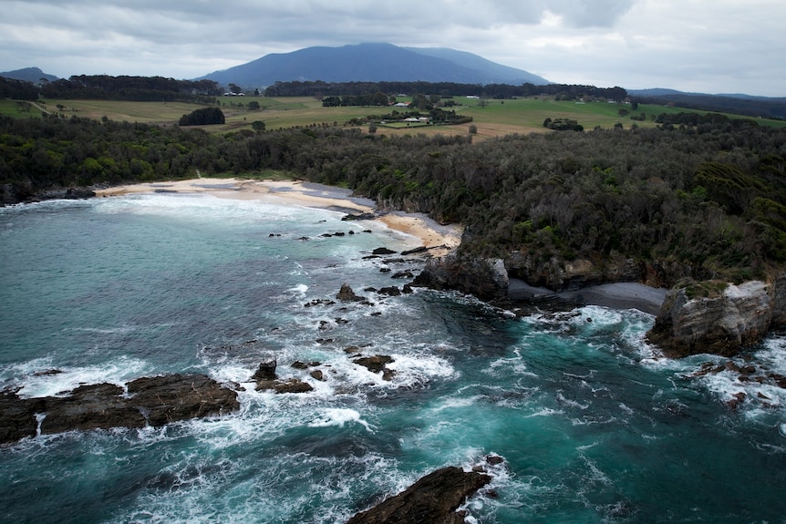 A drone photo of the ocean at Mystery Bay on the NSW South Coast