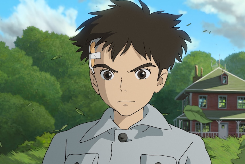 Japanese anime illustration of a young boys face with band-aid on side of his face.