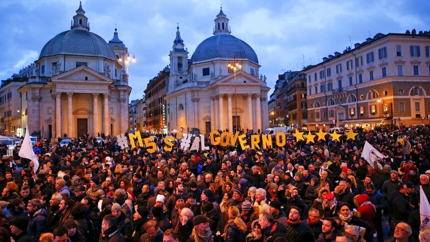 5-Star party supporters rally in Rome ahead of March 4 elections